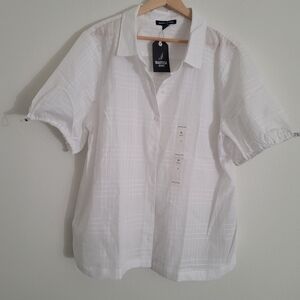 Nautica Women's White Plaid Button Down Shirt (XL)